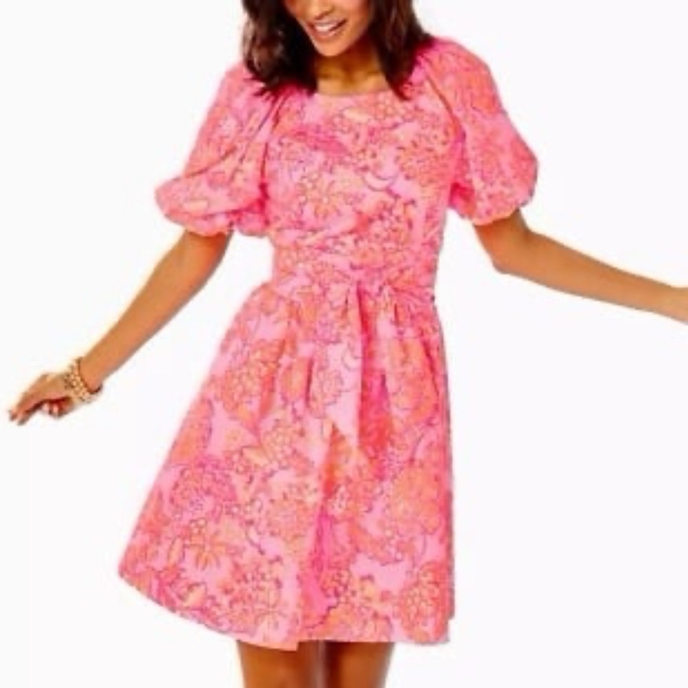 Lilly Pulitzer Knoxlie elbow sleeve dress in mandevilla baby pink days bloom